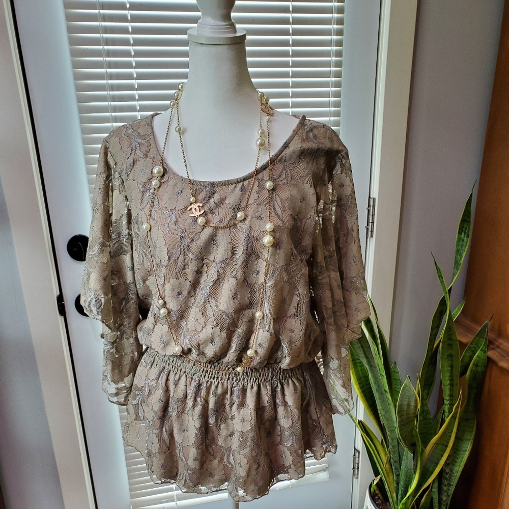 Style & Co. Sheer lace blouse size large